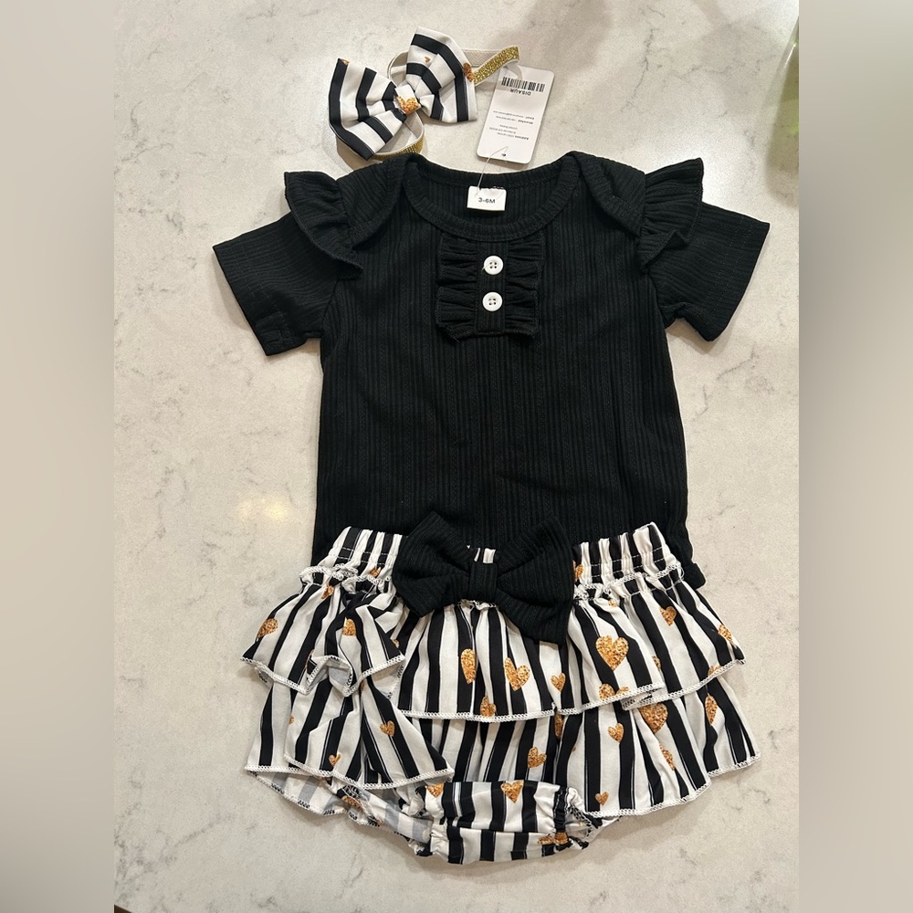 Baby Girl Black Striped Matching Set